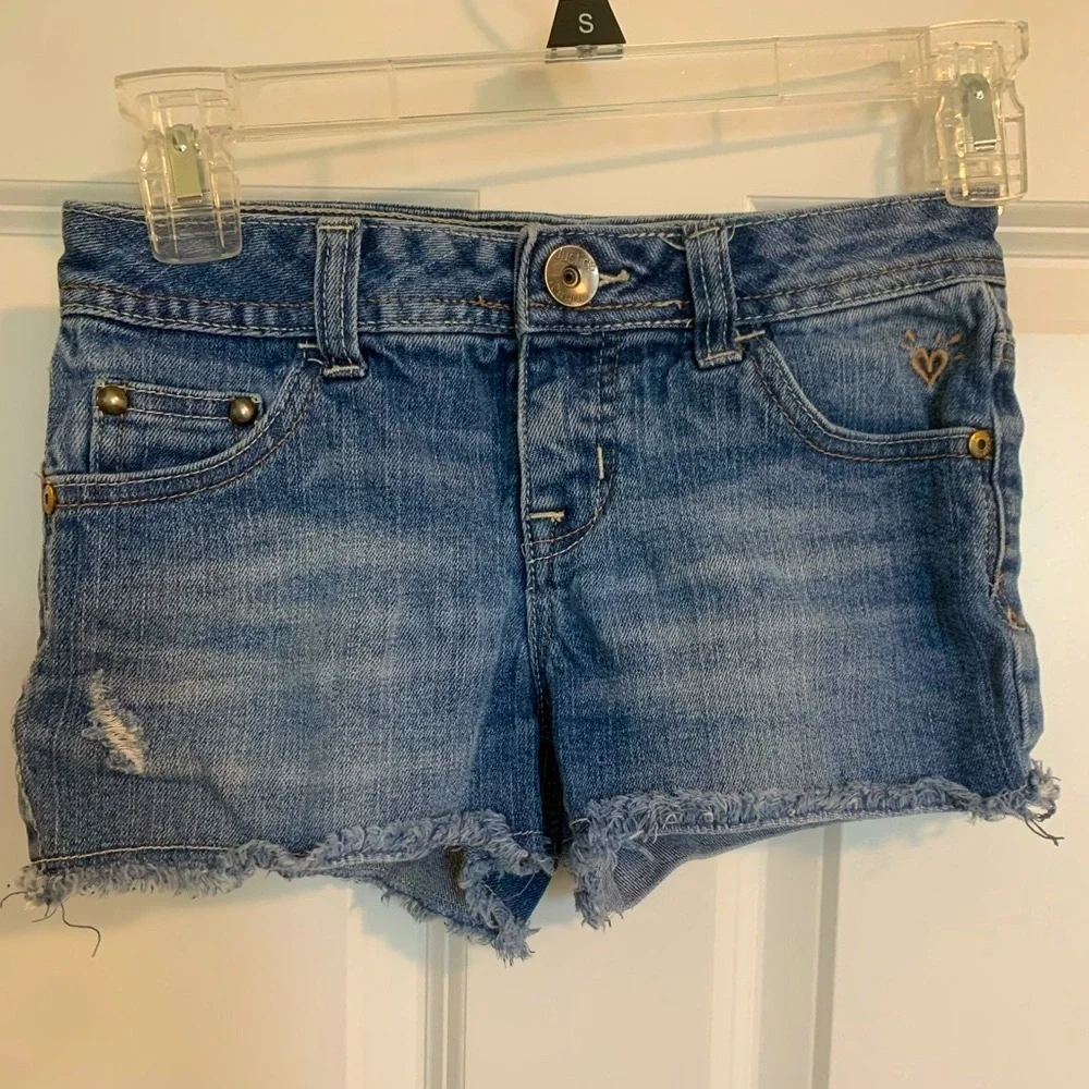 Justice Jean shorts size 8R frayed bottoms blue denim girls!
